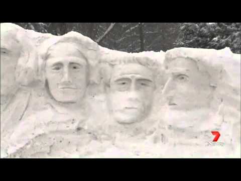 Mount Rushmore made of snow