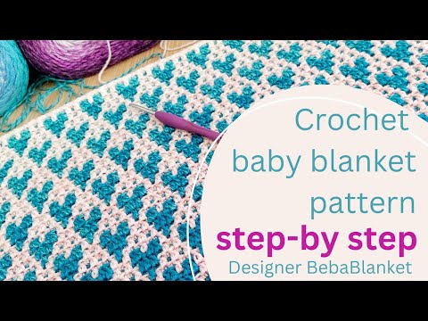 Cute & easy mosaic crochet baby blanket pattern step-by-step. Designer @BebaBlanket