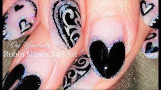 Black and Silver Hearts Nail Art DIY  | Holo Heart Nails Design Tutorial