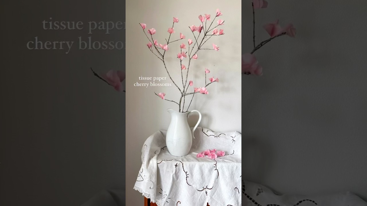 Make This Tissue Paper Cherry Blossom Arrangement #tissuepaperflowers #paperflowers #paperflower
