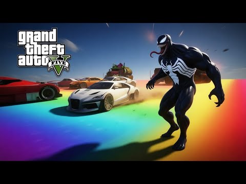 GTA 5 Venom vs MEGA RAMP JUMP! 🚗💥 Spider Man Jumps Over CARS & BIKES Stunts! GTA V SUPERHERO