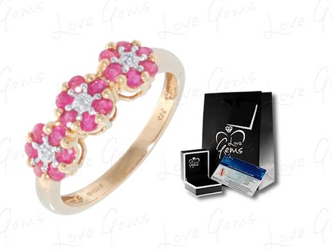 9ct Gold Ruby & Diamond Trilogy Dress Ring