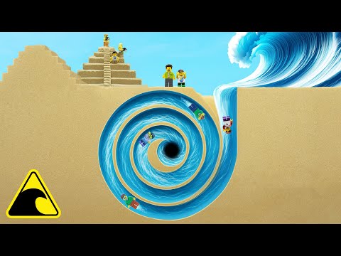 Tourists Sucked into Spiral Vortex - Tsunami Dam Breach Experiment