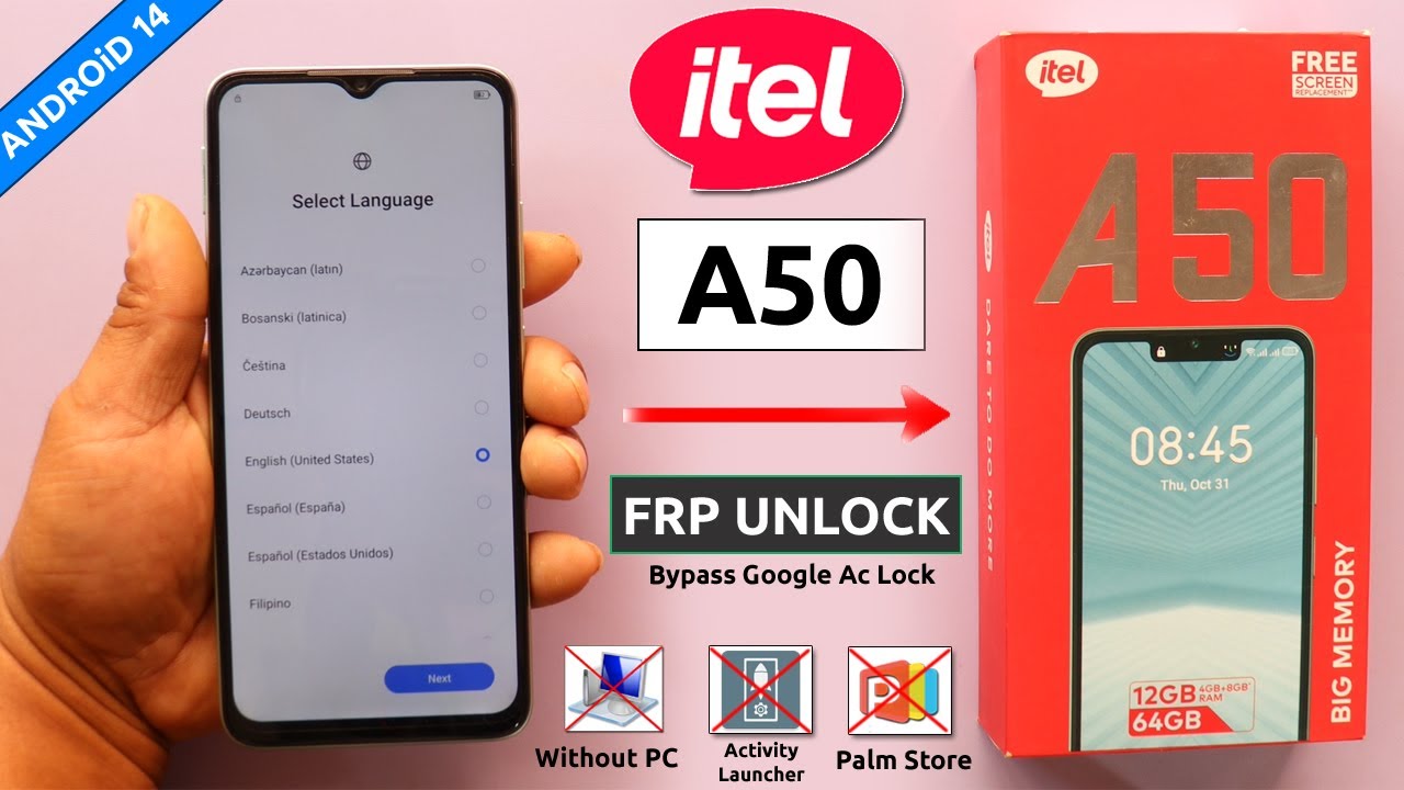 Itel A50 Android 14 FRP Bypass/Unlock Without PC - Fix Palm Store Not Open/Without Activity Launcher