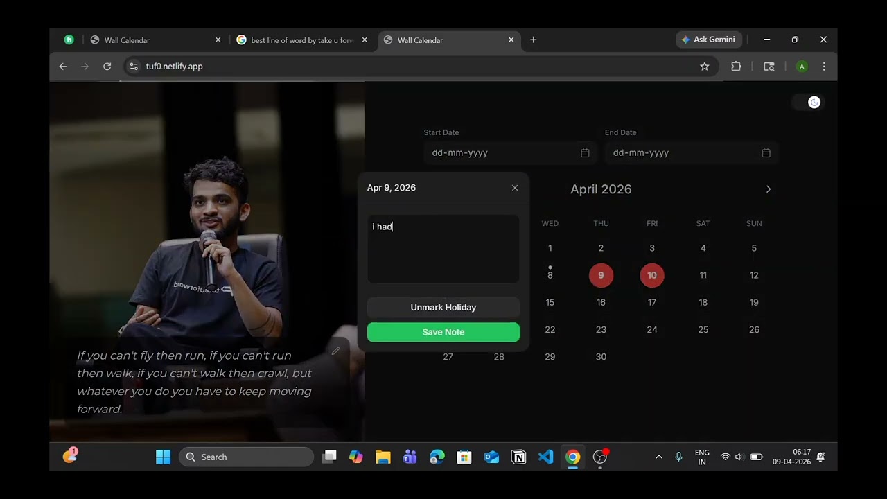 Calender Component made using React and Type script. 