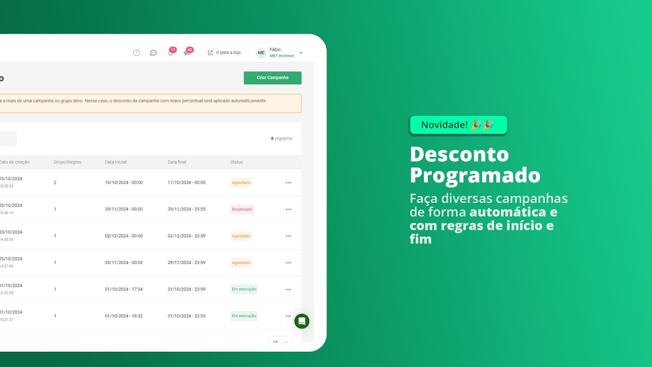 Desconto Programado: Programe descontos automaticamente  - ecomece