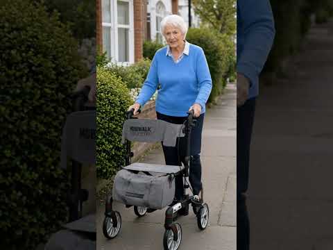 MobiWalk® FOLD & STAND Rollator Walker | Indoor & Outdoor Rollator | 8 Inch Wheels, Adjustable Height, Storage Bag, Cane Holder
