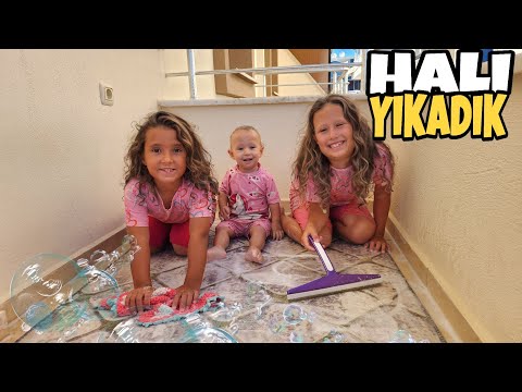 WE WASHED THE CARPET WITH BAHAR BANU ALYA AND ASEL MIRA !! THERE WAS FOAM EVERYWHERE!!