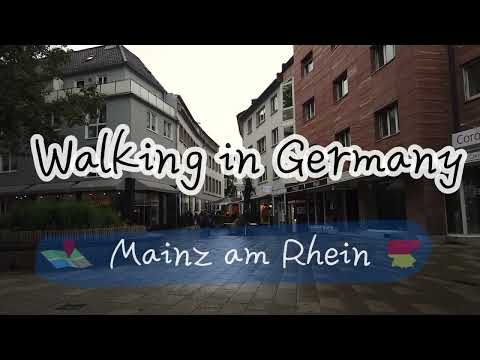 Passeio a pé pela cidade, caminhada pela Alemanha em Mainz, viagem pela Alemanha 4k, passeios turísticos pela Alemanha