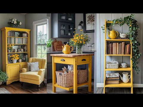 Ideas elegantes de bricolaje en amarillo y gris para un hermoso estilo de granja vintage reutilizado