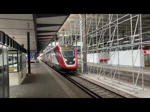 瑞士联邦铁路RABDe502双层动车组IR36线Zurich Flughafen苏黎世国际机场方向列车Basel SBB巴塞尔车站出站发车
