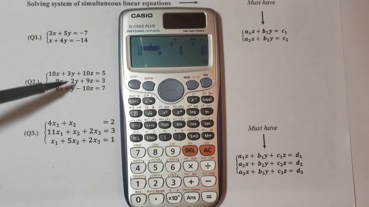 Solving simultaneous equations using the Casio FX-115ES PLUS