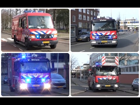 Brandweer Amsterdam Kazerne Victor Willem en Amstelveen met spoed onderweg in Amsterdam
