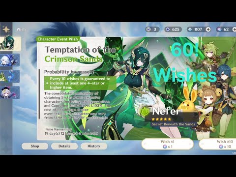 Nefer Temptation of Crimson Sands Banner, Genshin Impact 60 wishes saved