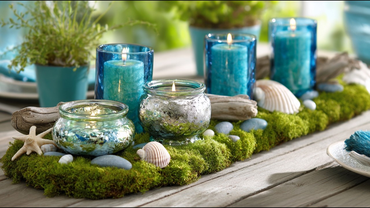 Luxury Spring Tablescapes Featuring Mercury Glass Candles and Soft Velvet Moss Runners