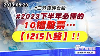 【量子戰情室】#陳武傑 0829 #三分鐘護台股 #2023下半年必懂的10檔股票…【1215卜蜂】!! (圖)