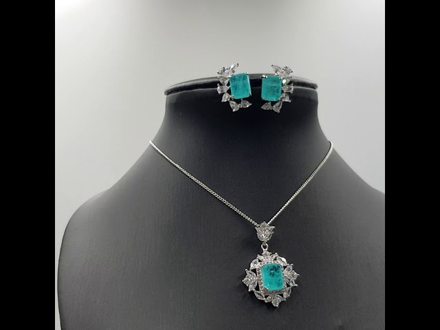 نص طقم مطلي فضة مع خاتم بحجر التورمالين