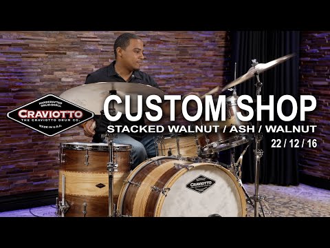 Craviotto Custom Shop Stacked Walnut/Ash Drum Set with Dual Cherry Inlay 22/12/16 (CRKIT3PC22WAWCI)
