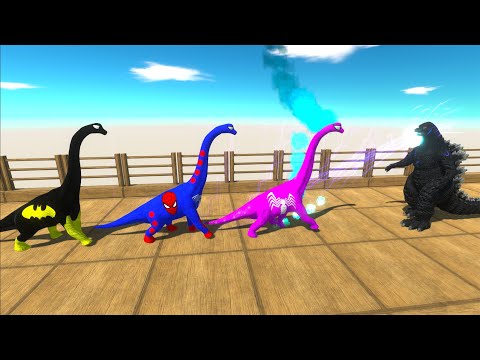 3X BRACHIOSAURUS vs HEISEI GODZILLA DEATH FALL - Animal Revolt Battle Simulator
