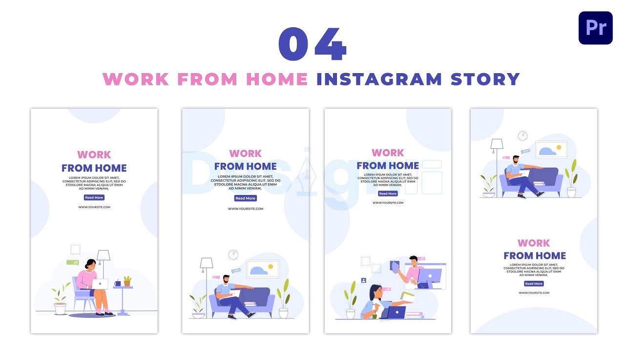 Work from Home Flat Vector Instagram Story Premiere Pro Template