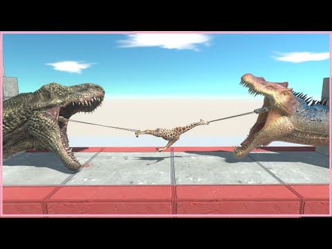 Frantic scramble for food T-Rex vs Spinosaurus - Animal Revolt Battle Simulator