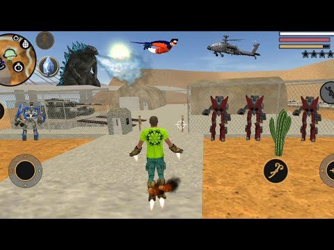 Robot Shark (Rope Hero Fight Machine Robo Car) Rope Hero Fly thru Jetpack on Army Base - Gameplay HD