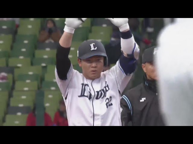 【4回裏】ライオンズ・古賀悠斗 三塁線を破るタイムリー2ベースを放ち点差を広げる!! 2025年3月19日 埼玉西武ライオンズ 対 広島東洋カープ