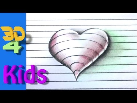 easy 3d ! draw 3D Heart on paper step by step very...