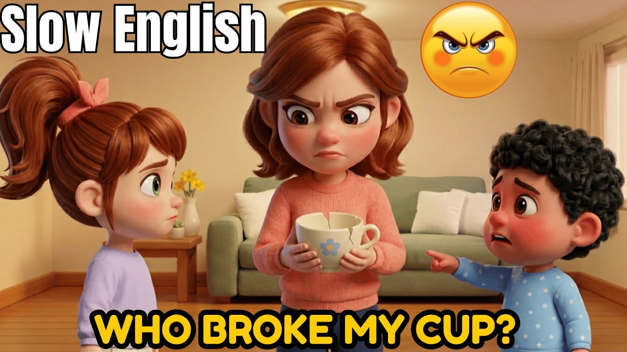 Who Broke my cup? Slow English for Beginners | Telling Stories in English (A1–A2) ✔