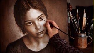 Speed Drawing of a face/ painting in Dry Brush Technique