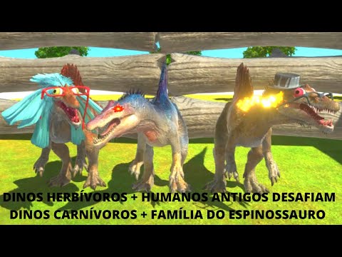 HERBIVORE DINOS + ANCIENT HUMANS CHALLENGE CARNIVORE DINOS + SPINO FAMILY -  ANIMAL R. B. SIMULATOR