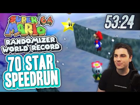 Super Mario 64 Randomizer 70 Star Speedrun in 53:24