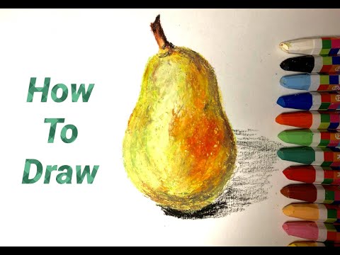 How to Draw Simple Realistic Pear with Oil Pastel Easy Step by Step Video Tutorial / Still Life