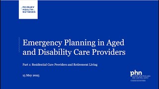 Emergency Planning for Aged and Disability Care Providers
