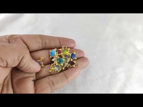 Gemstone cushion shape pendant- birthstone gold plated fancy...