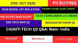 LATEST SHARE MARKET NEWS💥27 OCT💥CHINA 155% TARIFF💥ZEN TECH RESULT NEWS CIGNITI TECH RESULT PART-1&2