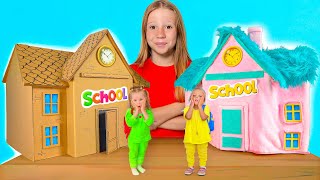 Cardboard and Fluffy School Adventure with Nastya