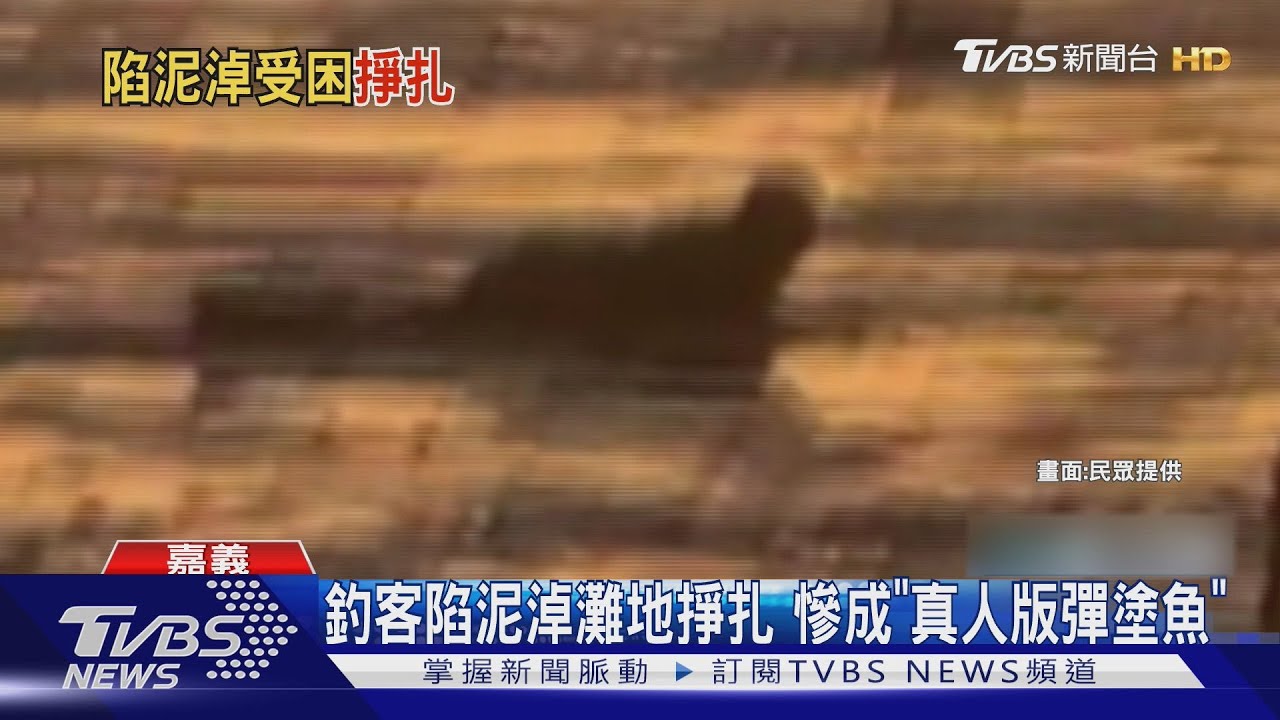 釣客陷泥淖灘地掙扎 慘成「真人版彈塗魚」