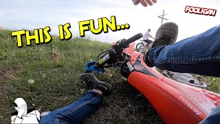 Pit bike TOSSED me at the farm | KLX140 vs. CRF110