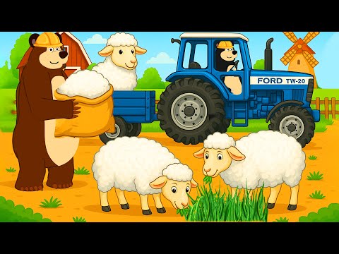 Tractor Transports Sheep on Trailer 🐑🚜 | Feeding Time with Fresh Grass | Real Farm Animation