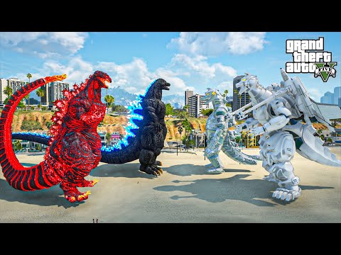 Heisei Godzilla & Shin Godzilla vs Super Mechagodzilla Team | GTA 5 Mods Epic Battle