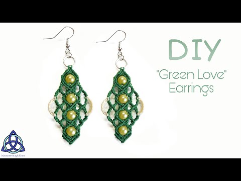 Green Macrame Beaded Earrings Tutorial EASY Macrame Craft Idea