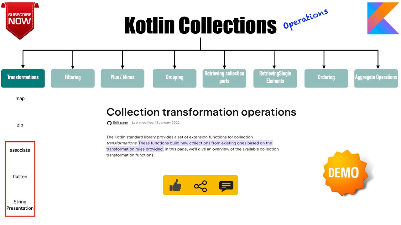 Collections | Operations | associate | flatten | joinToString: Kotlin Fundamentals Tutorial 41