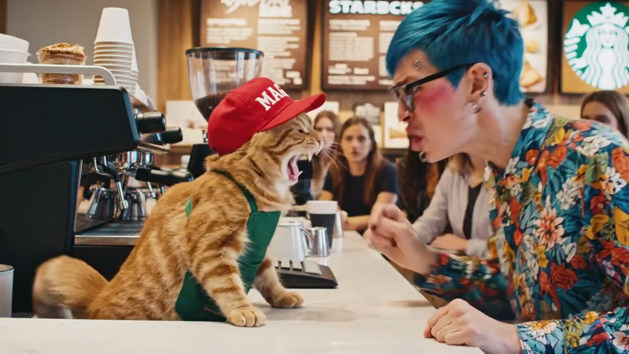 A MAGA cat at Starbucks