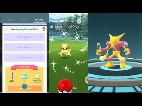 Alakazam Shiny - Dia da Comunidade Abra com pesquisa especial "Investigando Ilusões".