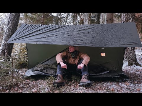 Zimowy biwak w lesie pod tarpem. Two days in the forest. SOLO #bushcraft