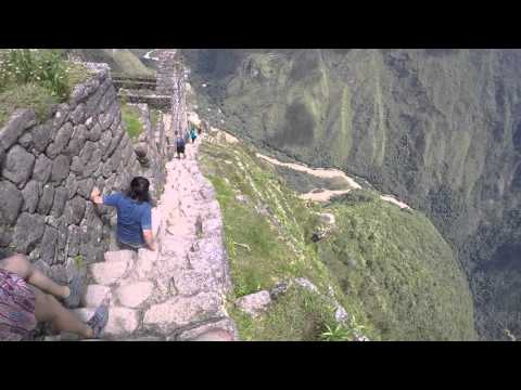 Machu Picchu - very steep stairs. Climbing down Huaynapicchu