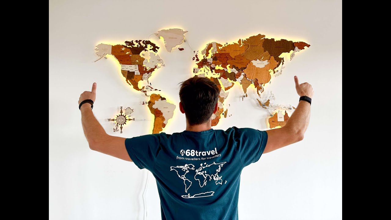 LEDバックライト付き3D木製世界地図 | 68travel LEDバックライト付き3D木製世界地図 | 68travel