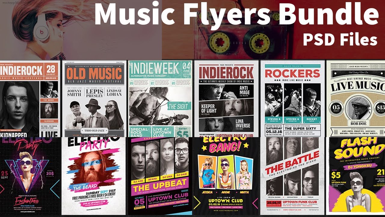Music Flyers Bundle Download In PSD Files |Sheri Sk| |Old Style Music Flyers|