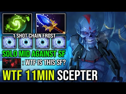 WTF 11MIN SCEPTER Solo Mid Lich Against SF 1 Shot Frost Chain Unlimited Bounce DPS Dota 2